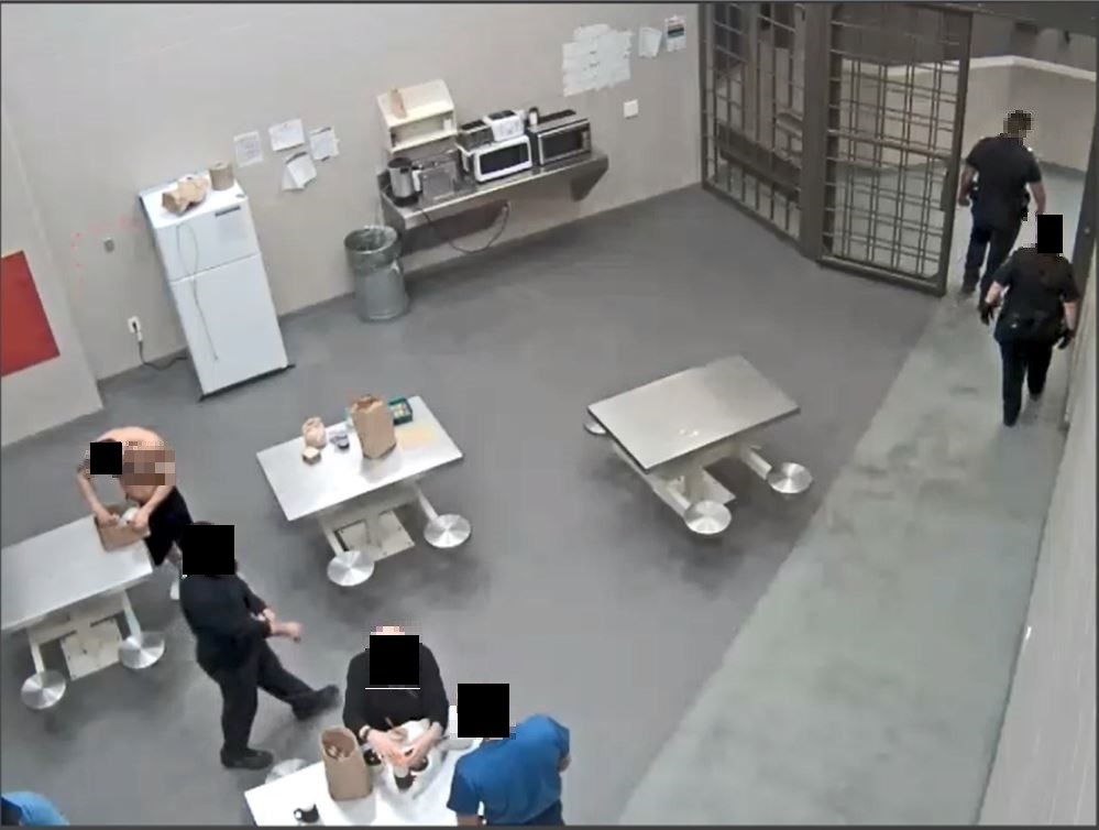 CCTV capture of CSC staff walking ahead of the inmates who were later assaulted at Edmonton Institution