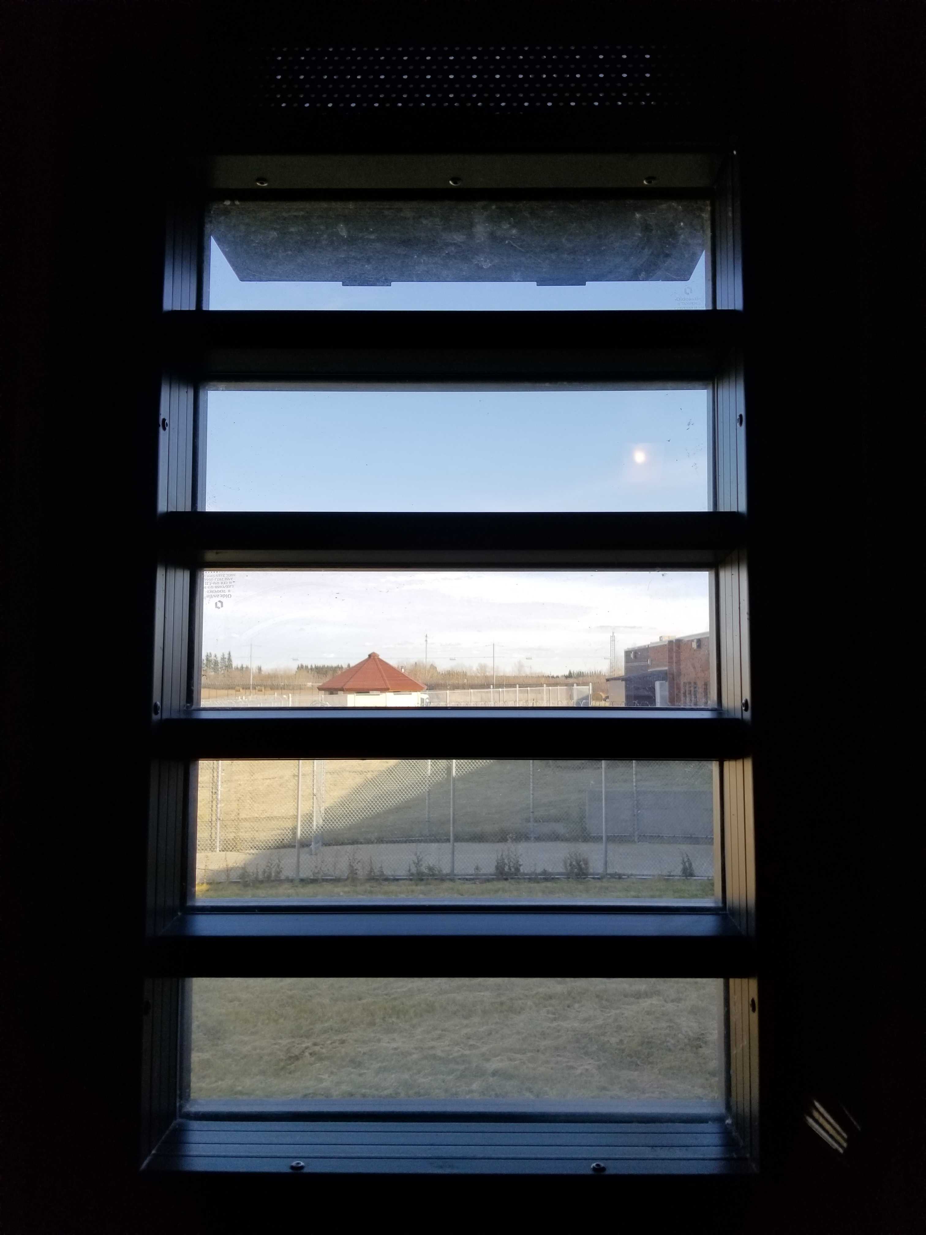 Photo of the view from a cell in the Therapeutic Range at Edmonton Institution