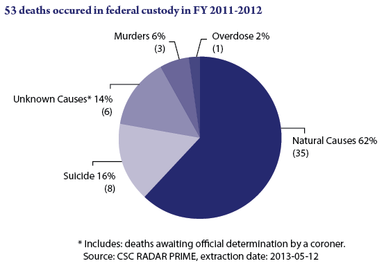 53 deaths occured in federal custody in FY 2011-2012