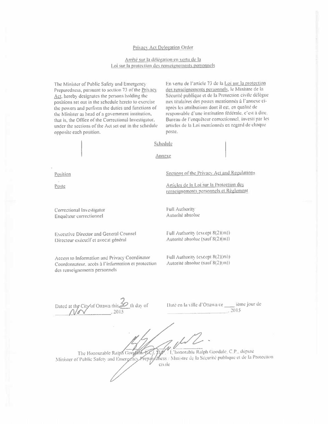 Privacy Act Delegation Order