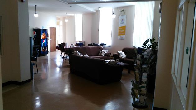 A picture of the common room at Maison Cross Roads (community based residential facility in Montreal, Quebec).
