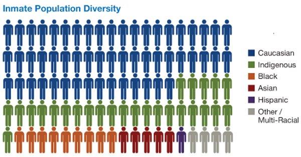 Pictogramme illustrant la diversité raciale de la population carcérale.