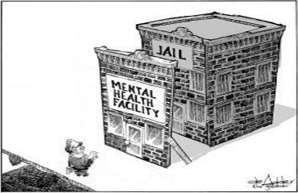 Comic d'un front de faux santé mentale bâtiment couvrant une prison