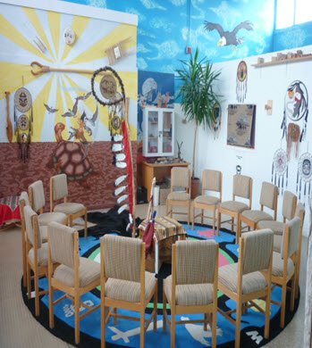 A photo of an Aboriginal meeting space at a medium security institution in the Quebec Region