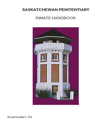 Photo of Saskatchewan Pentitentiary Inmate Handbook cover